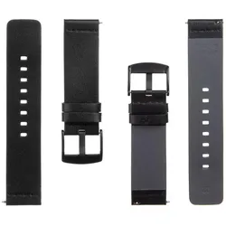 Source Leather Band 22mm (22 mm, Echtes Leder), Uhrenarmband, Schwarz