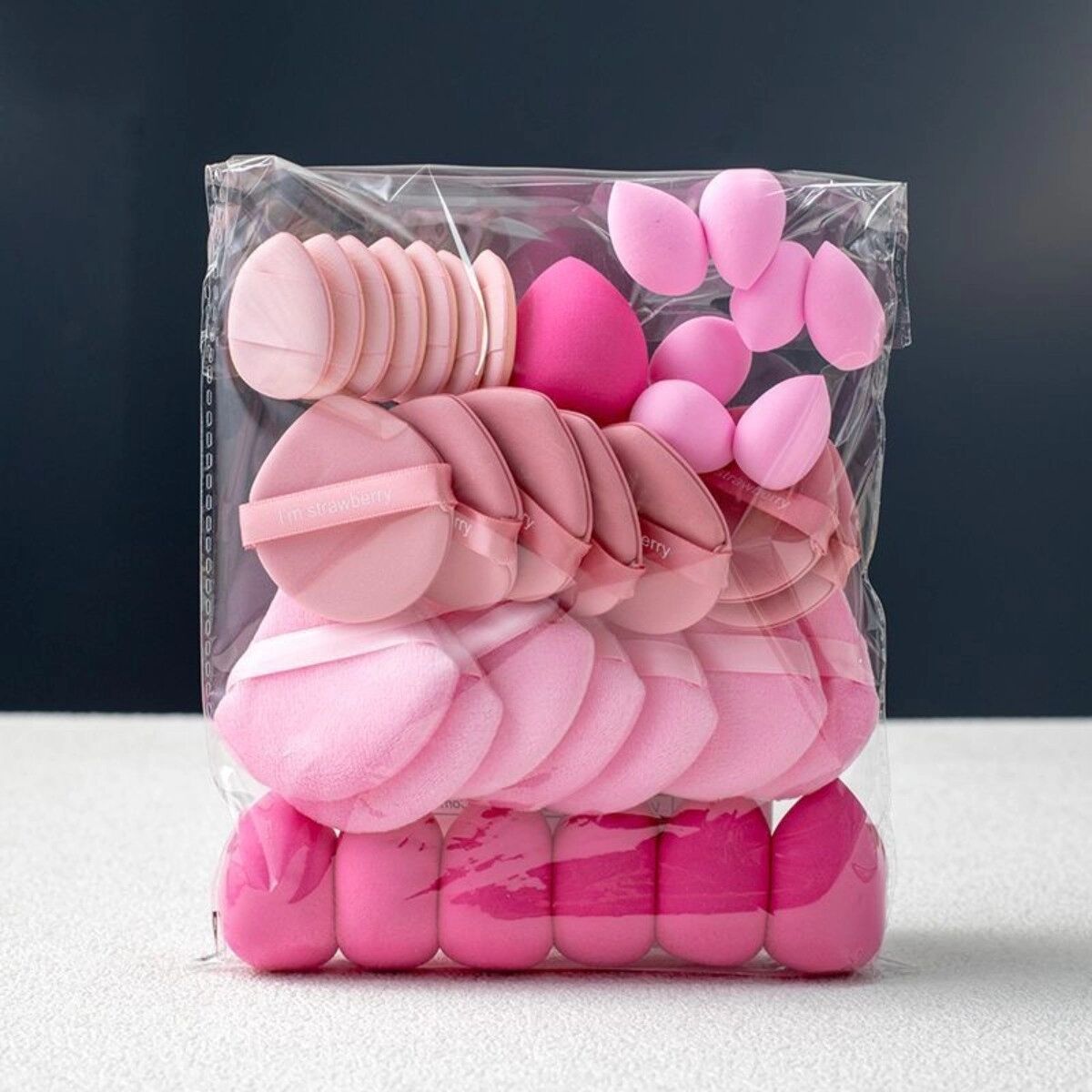 INF Set de 35 éponges et houppettes de maquillage - éponges en polyuréthane hydrophile pour fond de teint, cushion et mini Rose