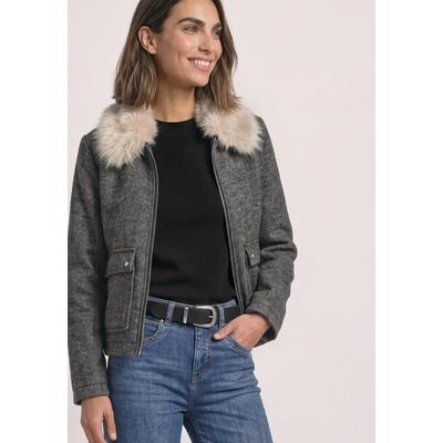 Kurzjacke STREET ONE, Damen, Gr. 42, obsidian blau, Web, Obermaterial: 65% Polyester, 35% Wolle. Futter: 100% Polyester, hüftlang, Jacken Kurzjacke