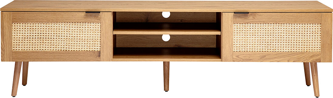 Miliboo TV-Möbel in heller Holzoptik, Rattangeflecht und schwarzem Metall, 2 Türen, L180 cm MANILLE