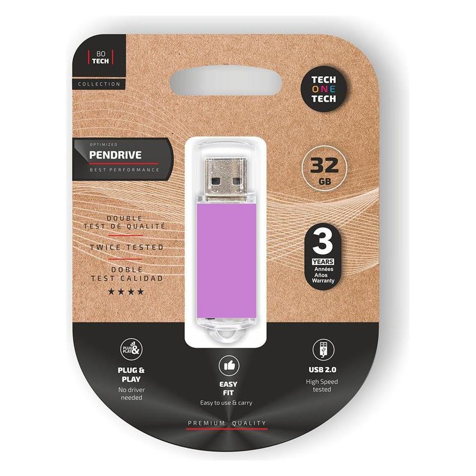 Tech One Tech USB Pendrive TEC3009-32 Purpur 32 GB (32 GB, USB-A) (46372787)