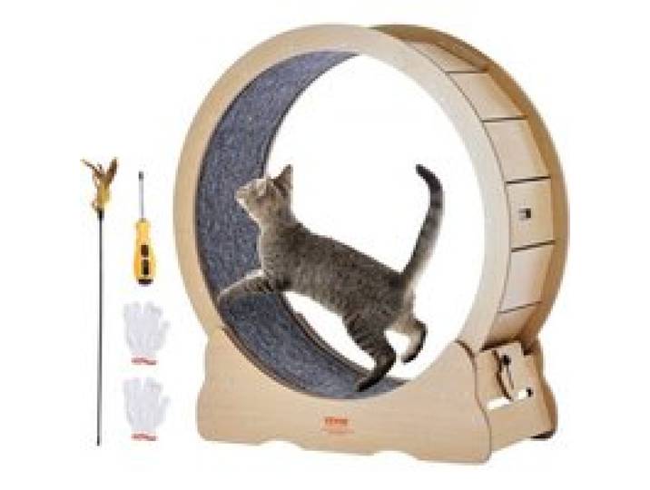 VEVOR Katzenlaufrad, großes Katzenlaufband für Hauskatzen, 91 cm Katzenlaufrad mit abnehmbarem Teppich und Katzenangel zum Laufen/Gehen/Trainieren, geeignet für die meisten Katzen bis 6 kg