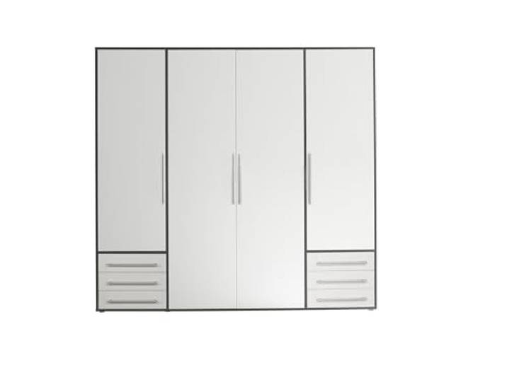 LYSS Kleiderschrank Schrank 4-türig Weiß Graphit 206 x 194 x 58 cm (B/H/T)