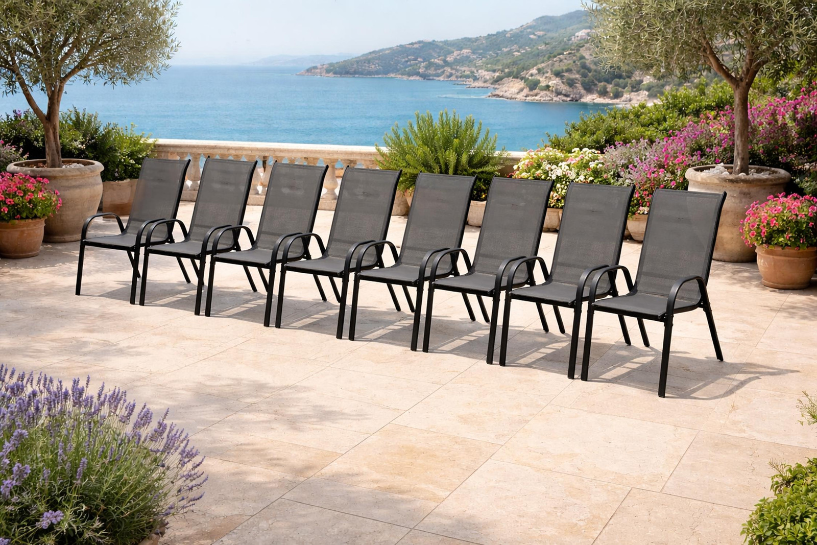 Mojawo 8-delige outdoor stoel set in antraciet met metaal en textiel