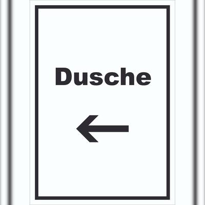 HB-Druck Dusche Schild mit Text und Richtungspfeil links waschen Hygiene hochkant A0 (841x1189mm)