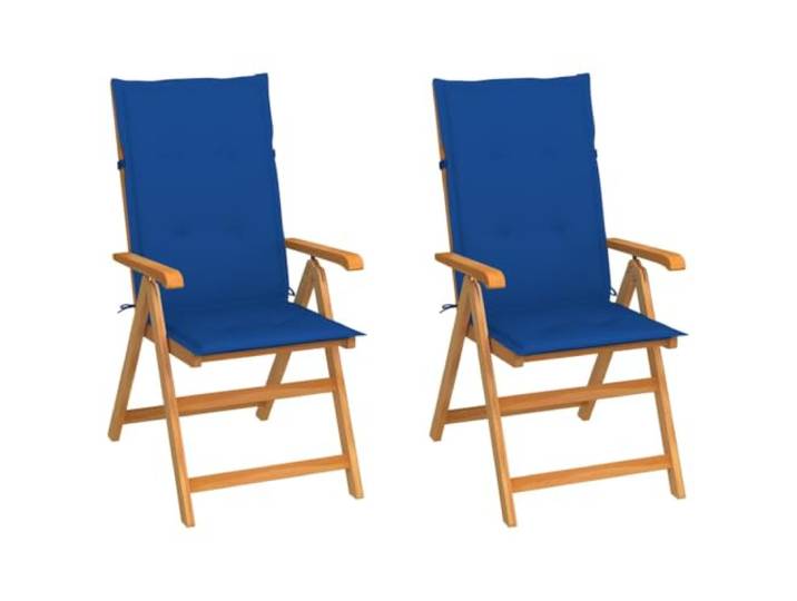 HPUYRFG Klappstühle 2 Stück mit königsblauen Kissen aus massivem Teakholz Verstellbare Rückenlehne, 7 Positionen, platzsparend klappbar, Teakholz glatt geschliffen, max. 110 kg pro Sitzplatz