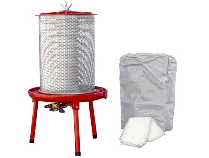 Fischer FP40H Hydropresse: 40L Saftpresse Obstpresse Apfelpresse Edelstahl-Presskorb + Gratis Deutsches Prestuch