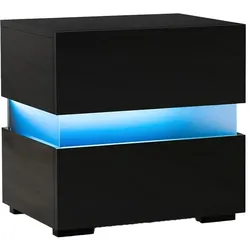 COSTWAY Nachttisch LED Hochglanz-Nachttischschrank mit 2 Schubladen Inklusive Fernbedienung Dynamisch