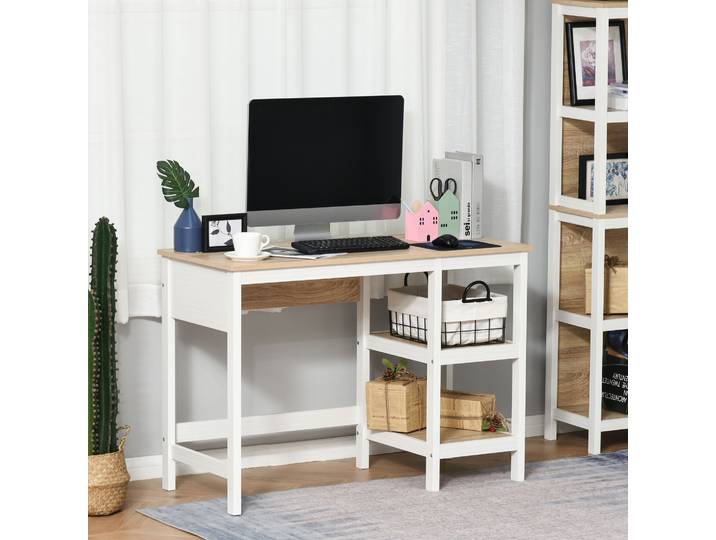 HOMCOM Bureau Multimédia Chêne Clair 110cm 2 Étagères