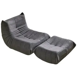 Lazy-Sofa Relaxsessel 112x189, Bodensessel ergonomisch mit Teddyfleece Bezug, hochdichtem Schaumstoff, pflegeleicht – Grau