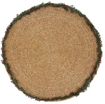 Saro Lifestyle Elegant Evergreen Beaded Wreath Border Placemat (Set of 4)