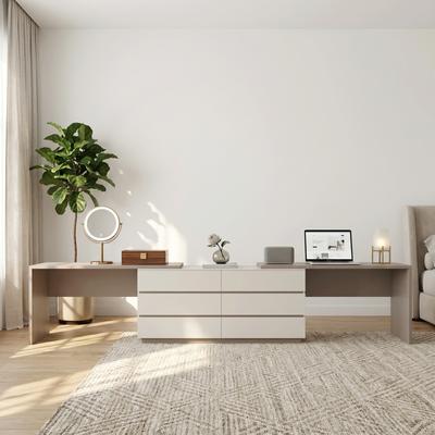 Unbrand 144'' Large Modern Home Office Expandable Dresser Desk Combo with Drawers 2 Person Computer Desk