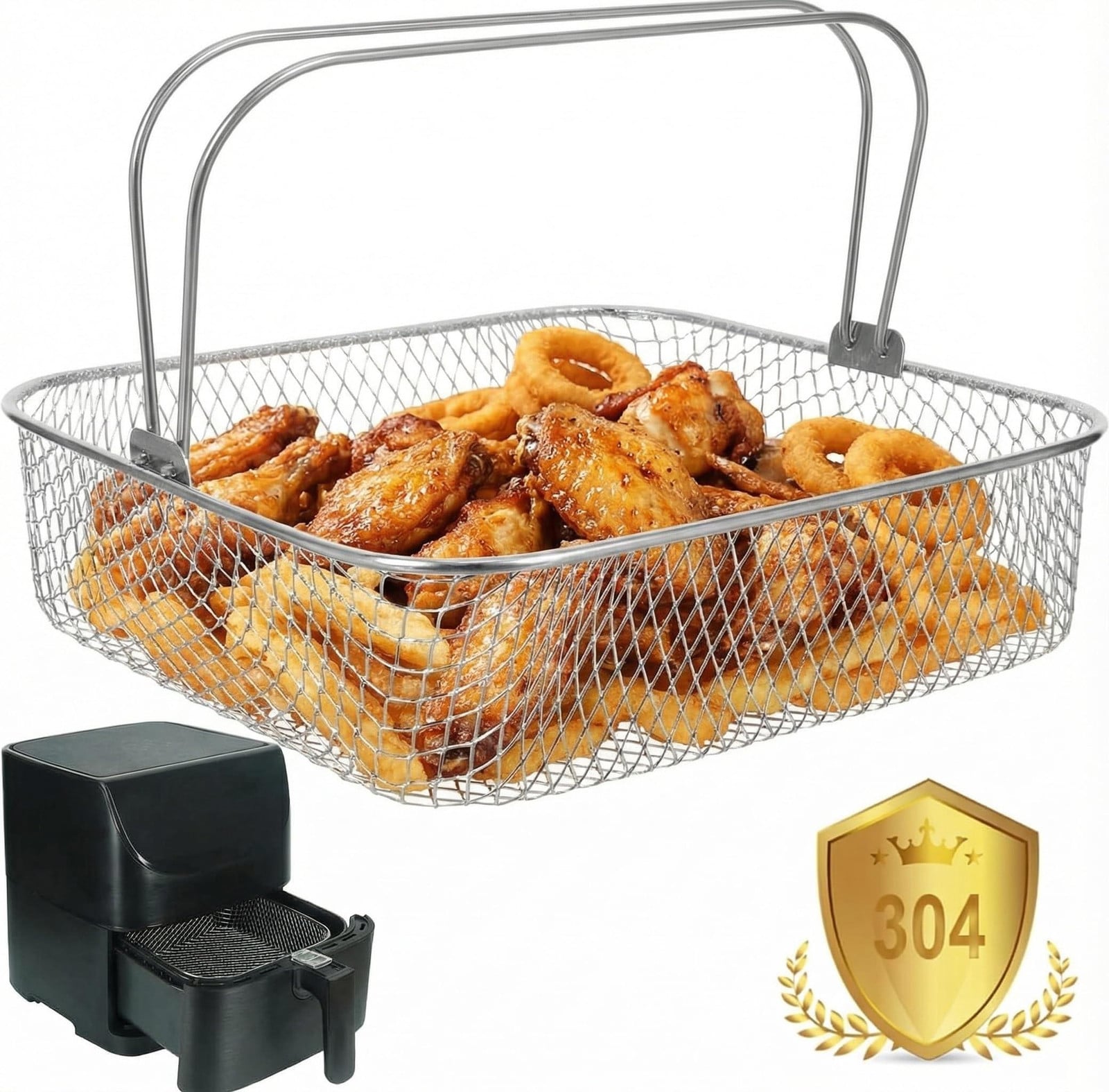 Merkloze roestvrijstalen mand voor heteluchtfriteuse