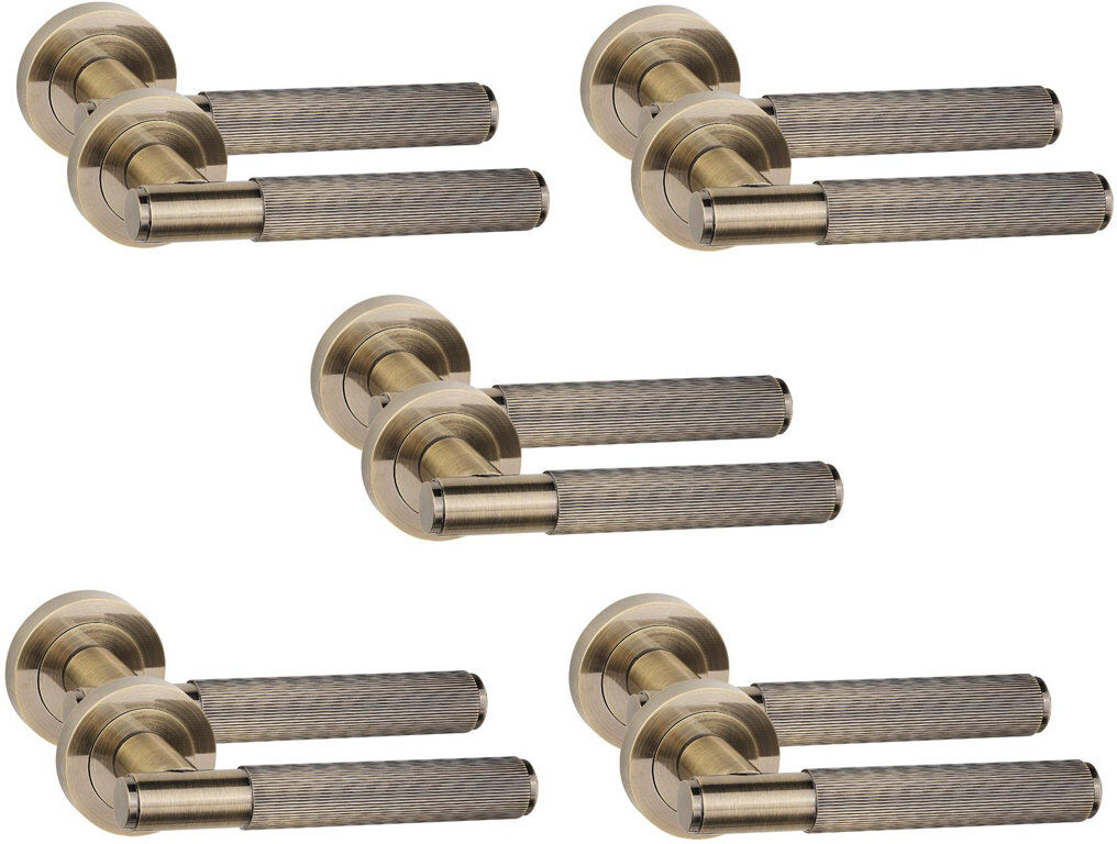 Brayden Studio 5 Pair Straight T-Bar Linear Door Handles in Antique Brass Finish Antique Brass 9cm W