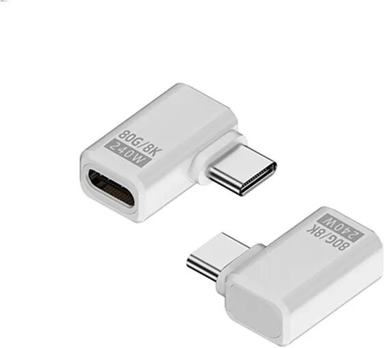 INF 2er-Pack 240W 80Gbps USB-C Buchse auf USB-C Stecker Winkeladapter Weiß