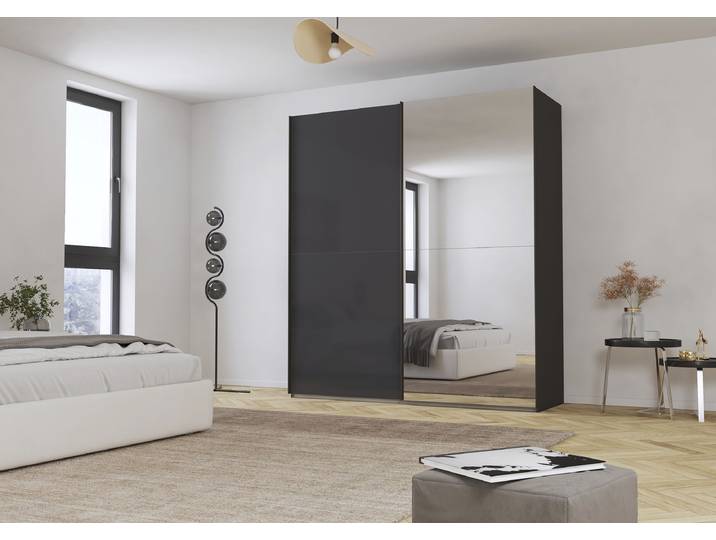 Armoire Fifty coulissante verre 201cm Gris/Basalte 1 miroir