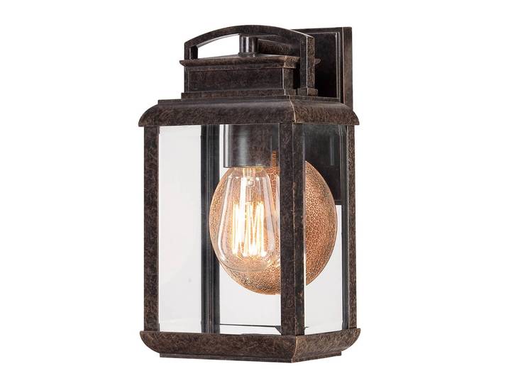 QUOIZEL Aussenwandleuchte Byron, dimmbar, bronze / altmessing, Metall, Industrielles Design, Wandleuchte außen