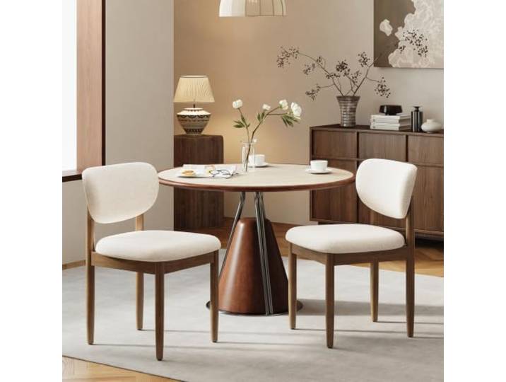 MALOL Moderner Esszimmerstuhle 2er Set, Küchenstuhle mit breiter Rückenlehne und Dicker Polsterung, Massivholz Stühle Esszimmer, Sitzstuhl für Küche Wohnzimmer Haushalt & Café, Beige