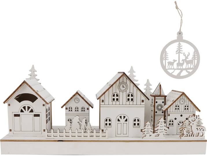 Weihnachtsdorf OTTO HOME Weihnachtsszene weiß , weiß, Holzwerkstoff, Weihnachtsdörfer, Weihnachtsdorf, LED-Licht, detailreich gestaltete Winterszene