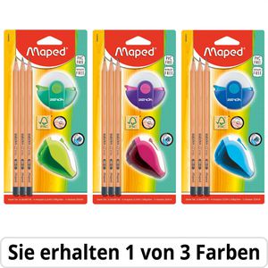 Maped Schreibset Black Peps,sortiert, 5-teilig, Bleistift Härte HB, Radiergummi und Spitzer