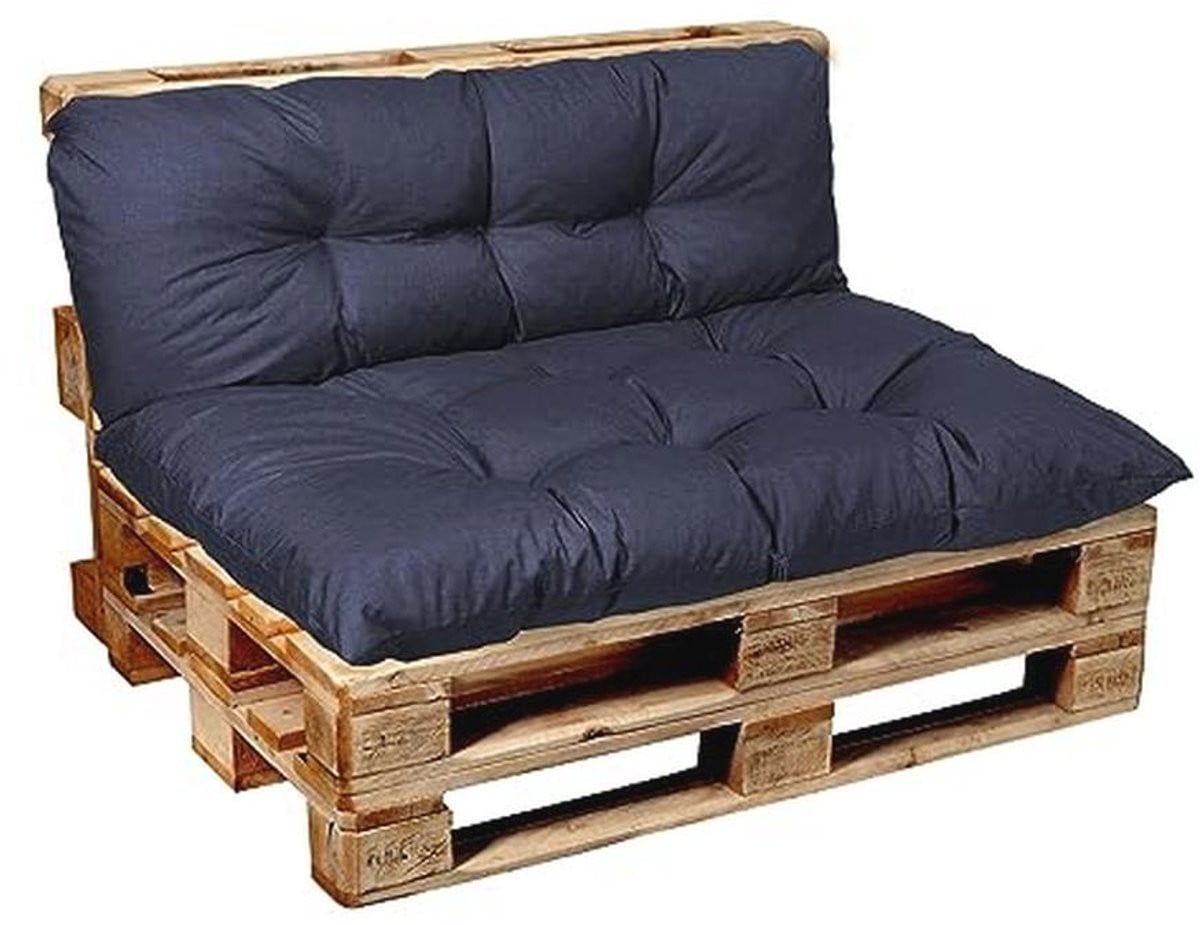 Donkerblauw Palletkussen 120x60 cm en Rugkussen 120x50 cm - Gewatteerde Kussens voor Binnen en Buiten