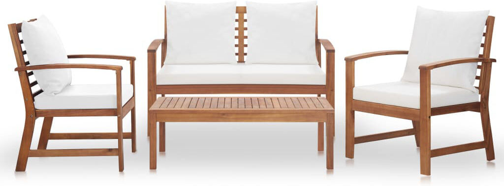 Marlow Home Co. Saleem 4 Piece Garden Lounge Set with Cushions Solid Wood Acacia Brown 4
