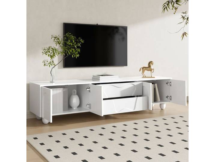 Armoire TV blanc de 180 cm avec pieds en bois – Une armoire TV minimaliste et élégante avec beaucoup d'espace de rangement design u