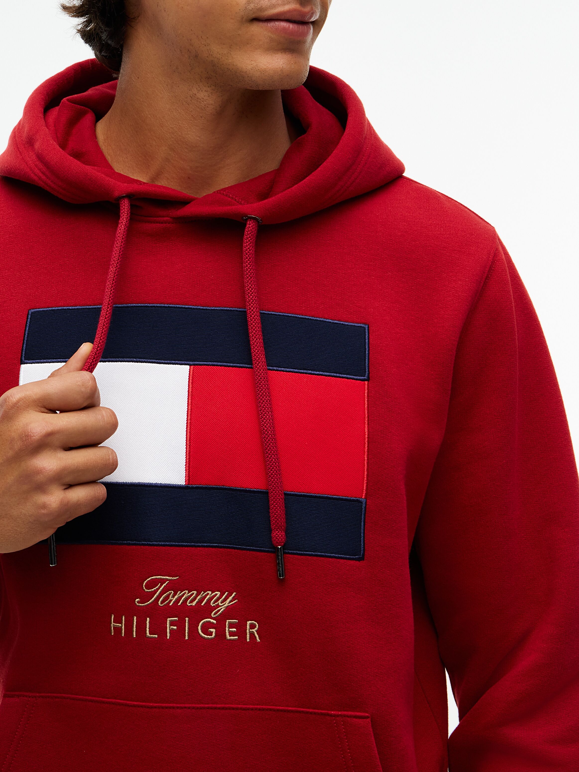 Hoodie TOMMY HILFIGER "GIFTING FLAG FLEECE", Herren, Gr. M, rot (medium rot), Obermaterial: 60% Baumwolle, 40% Polyester, normal normal, Rippbündchen, Sweatshirts Hoodie medium rot M
