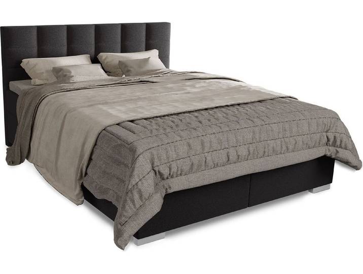 Juskys Boxspringbett Seattle 180x200 cm- hoher Komfort, weicher Malmo-Stoff, komfortable Einstiegshöhe - Schwarz