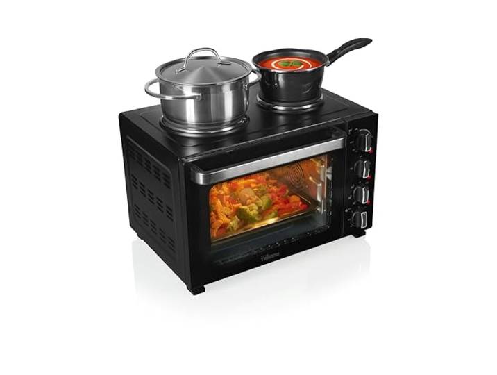 Tristar Four à convection avec 2 plaques de cuisson\, capacité 35 L\, 3200 W\, corps en acier\, mini-cuisine compacte pour repas complets\, OV-3670\, Noir
