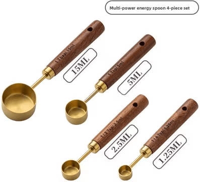 Uplift Curations BaristaCraft 8 Piece Stainless Steel Measuring Cups & Spoons With Wooden Handles 4pcs Measuring Spoon