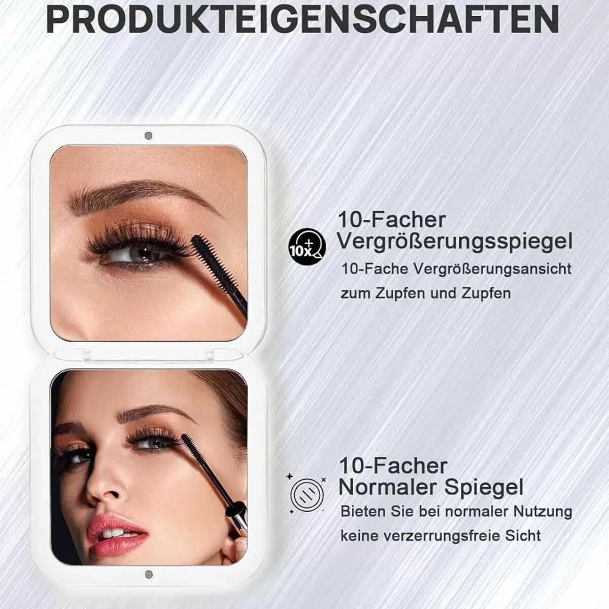 INF Schwarzer 10-fach Vergrößerungs-Schminkspiegel - Kompakter, zusammenklappbarer Kosmetikspiegel für die Handtasche