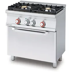 2-Flammen-Gasherd mit statischem Elektro-Backofen und Grill. Abmessungen 80x55 h90 cm. Modell CF2-58GE