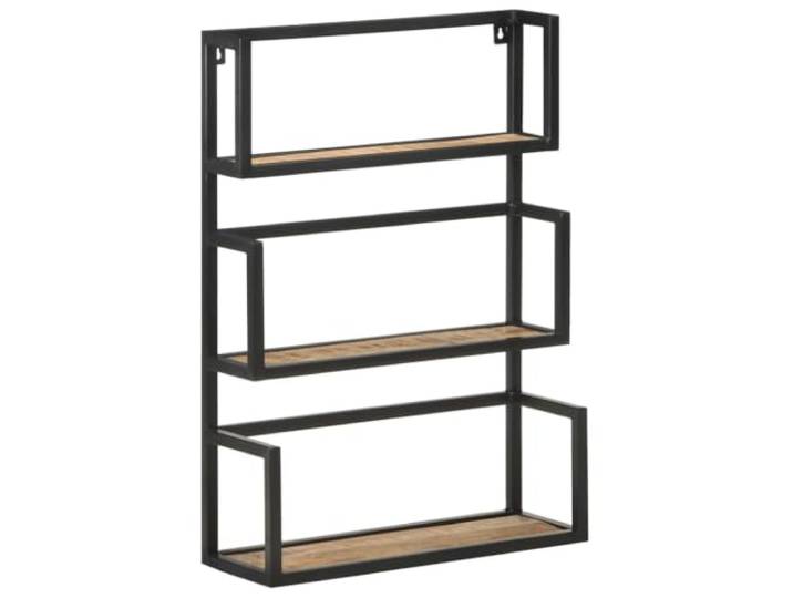 LKJephalotrop Wandregal Raues Mangoholz 60x20x85 cm Holzregal Dreistufiges Wandboard aus massivem Mangoholz und Eisenrahmen, ideal für Bücher im Wohnzimmer und Flur.