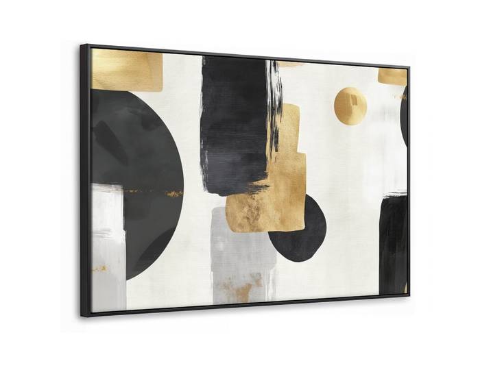 LEINWAND Bilder mit Rahmen - Gold - Rechtecke - Kreise - Abstrakt - 90x60