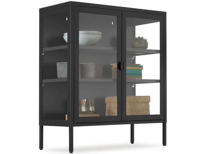 Metallvitrine Baker, edles Design, Glastüren - schwarz