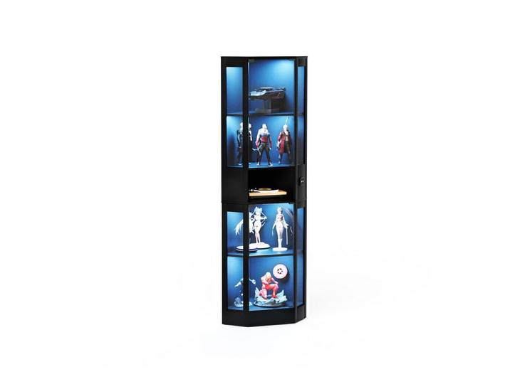 autolock Glasvitrine Fünfstöckige Glasvitrine mit Stauraum, LED-Beleuchtung, Glastüren Vitrine mit intelligenten Sensoren,für Wohnzimmer,Schlafzimmer,Büros