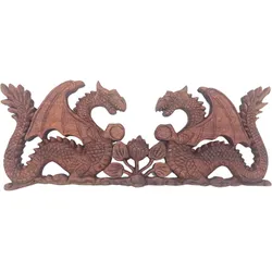 Two Facing Dragon Plaque Carving - 40x15cm