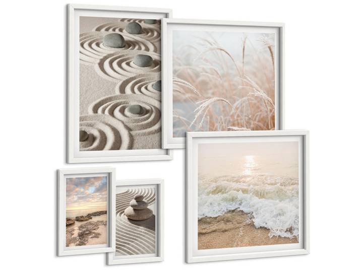 Tulup Bilder SET 5er Set - 50x50 cm & 20x30 cm & 40x60 cm Weißer Rahmen - Blumen im Wasser des Buddha-Wasserfalls, Kunststoff, Rechteckig, 40x60 cm, gerahmt, Bilder & Rahmen, Bilder