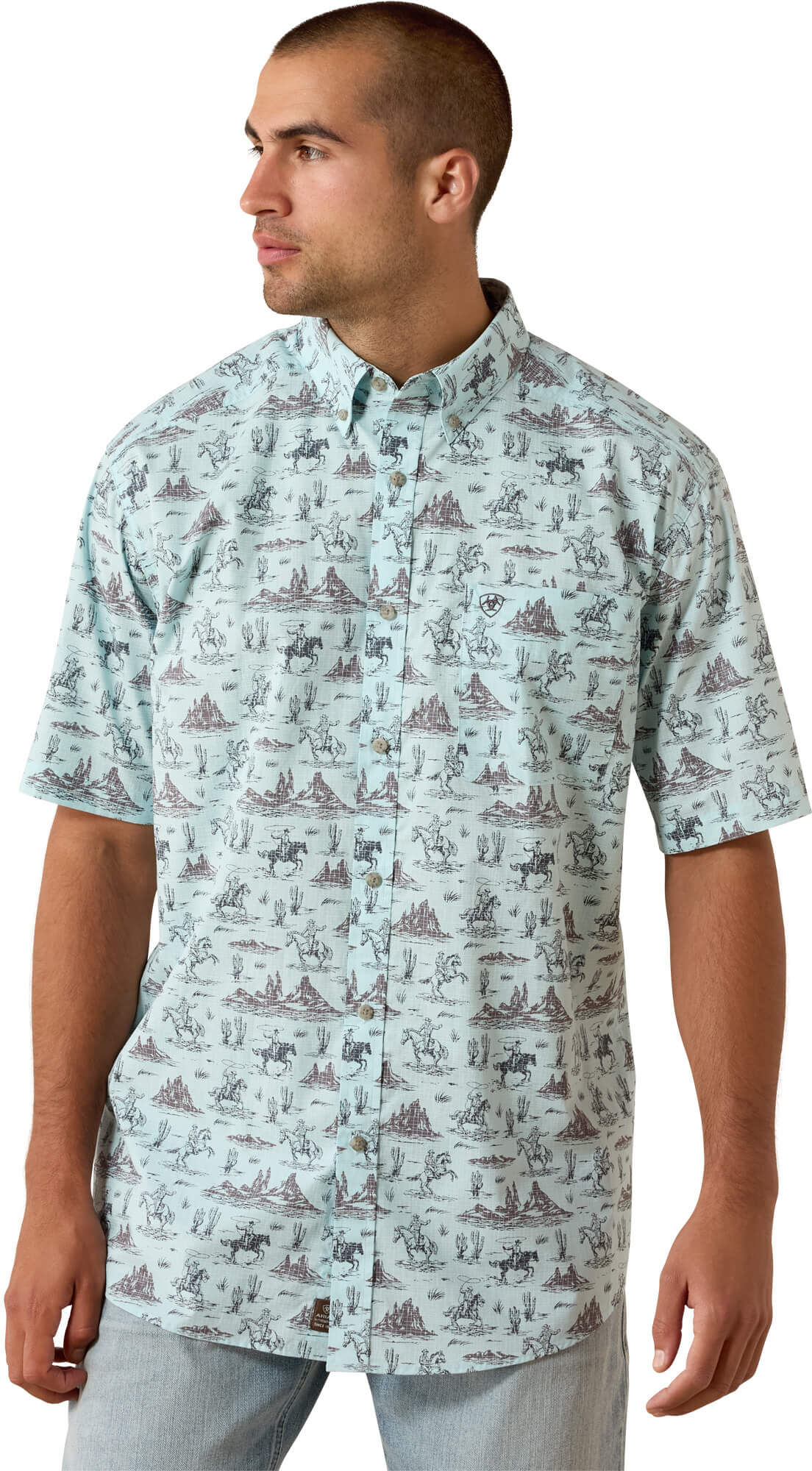 Men's Pratt Classic Fit Shirt in Blue Glow Western Print, Size: Large by Ariat