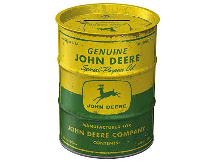 Nostalgic-Art Retro Spaarpot olievat, John Deere – Special Oil – Geschenkidee voor tractorfans, Spaarvarken in metaal, Vintage Spaarblik, 600 ml