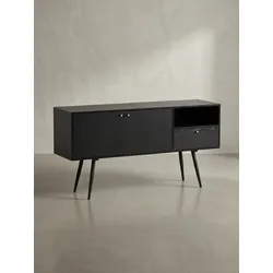 Sideboard – Schwarz/Eiche-Dekor, 140x75x40 cm, mit 2 Türen, Schublade, offenes Fach