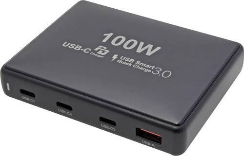 Value 19.99.1098 USB Ladegerät 100W 1x USB-A, 3x USB-C USB PD Schwarz GaN, USB Power Delivery (USB-PD), Qualcomm Quick Charge