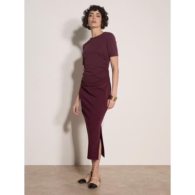 Midikleid APRICOT "Plissiertes Kleid mit Rüschen", Damen, Gr. XS (34), N-Gr, rot (burgund), gewebt, Obermaterial: 78% Baumwolle CO. 22% Polyester PES., uni, Modisch, Gerade, Kleider Midikleid, mit Raffungen