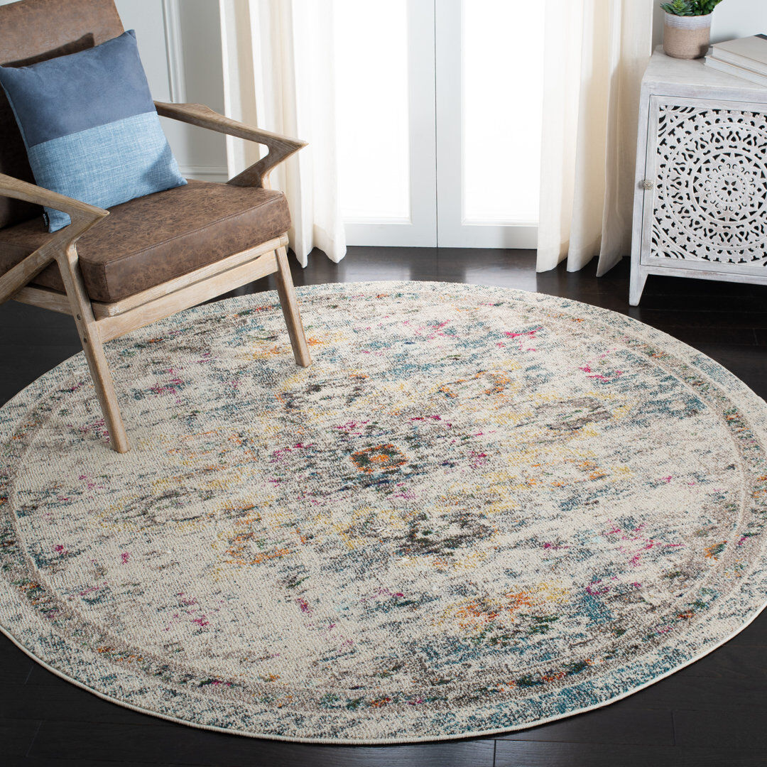 Mistana Bazzinotti Oriental Cotton Area Rug Gray Round 122 cm