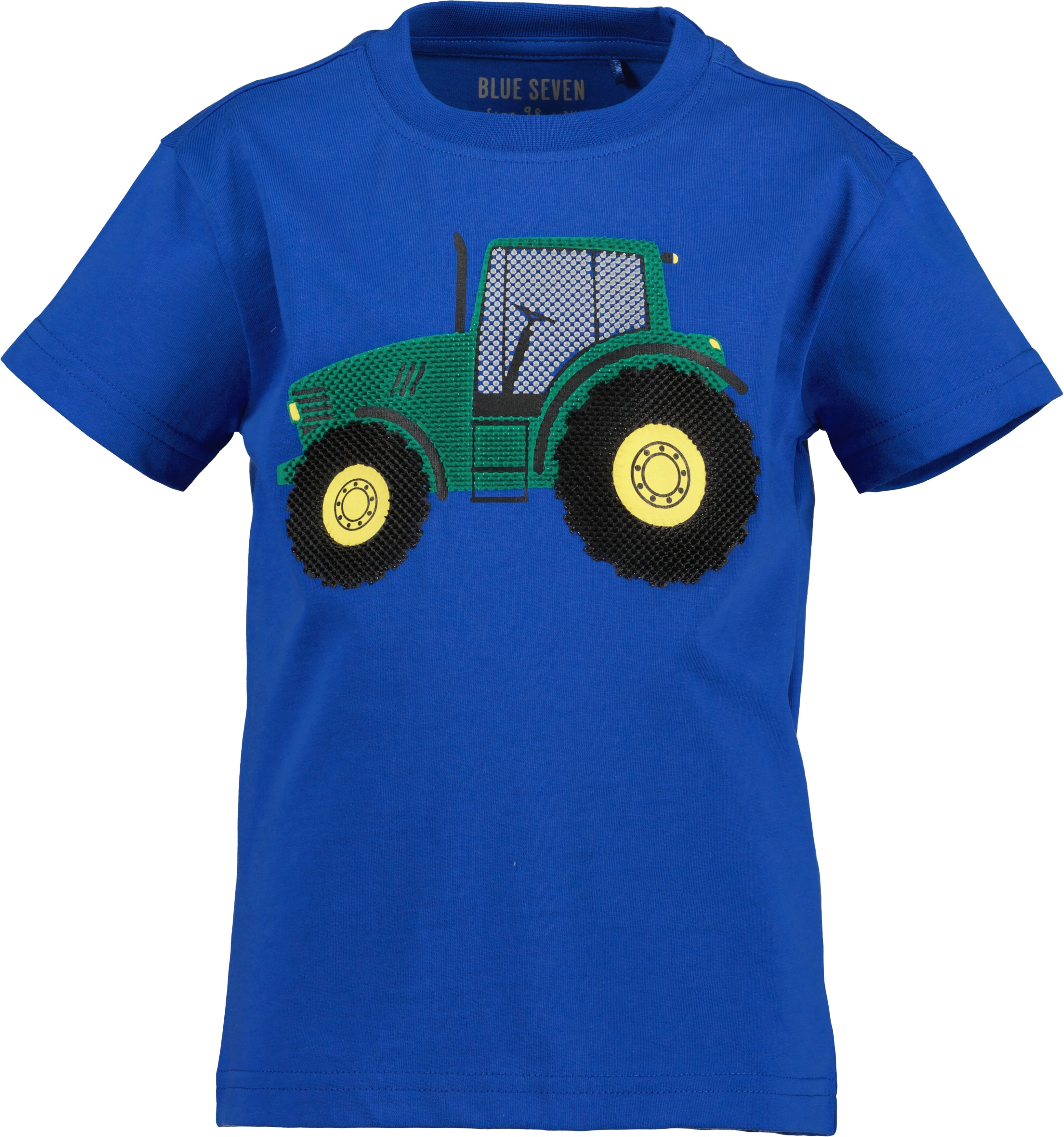 T-Shirt BLUE SEVEN, Mädchen, Gr. 110, blau (ocean), Single Jersey, Obermaterial: 100% Baumwolle, bedruckt, unifarben, Basic normal, Rundhals, Shirts T-Shirt, Basic-Passform, bedruckte Optik, mit Druckapplikation ocean 110