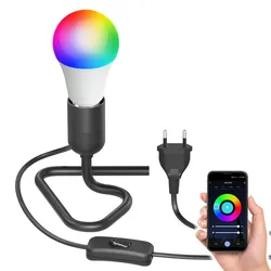 ledscom.de Tischlampe TRIN mit E27 Lampen-Fassung, schwarz, Stecker, Schalter inkl. Smart Home RGBW LED Lampe, 8,89W, 892lm