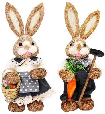 Uplift Treasures Straw Easter Bunny Decoration Ornament 2pcs F