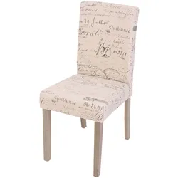 Esszimmerstuhl Littau, Küchenstuhl Stuhl, Stoff/Textil MVG-zertifiziert ~ Schriftzug creme, braune Beine