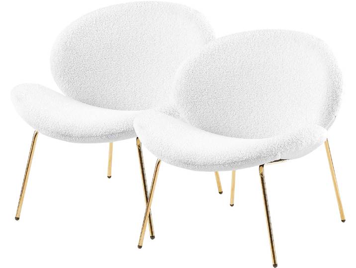 Polsterstuhl KAYOOM Stuhl Jaden 125 2er-Set, im angesagten Stoff mit dem Kräusel-Effekt , gold (weiß, gold), B:73,5cm H:76cm T:75cm, 100% Polyester-Bouclé, Sperrholz, Schaumstoff Gestell:100% Eisen, Stühle, Polsterstuhl, Ästhetisch minimalistisches Design, Bouclé Stoff, breites Sitzen